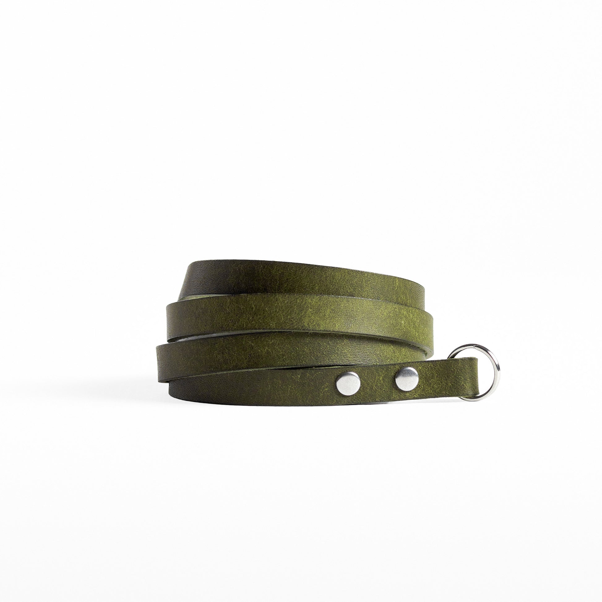 001 Slim Leather Camera Strap Leather Camera Strap Arch Appearance Short / 72 cm / 28" Olive Two small rivets per side