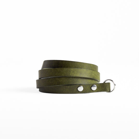 001 Slim Leather Camera Strap Leather Camera Strap Arch Appearance Short / 72 cm / 28" Olive Two small rivets per side
