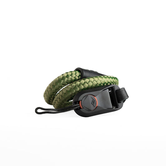 solid rope wrist camera strap with peak design anchor link.